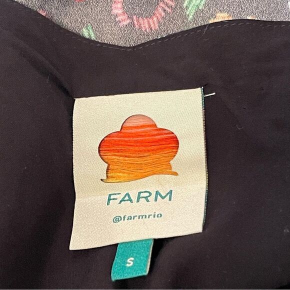 FARM Rio Orange and Black Puff Sleeve Peplum Blouse - Picture 6 of 7